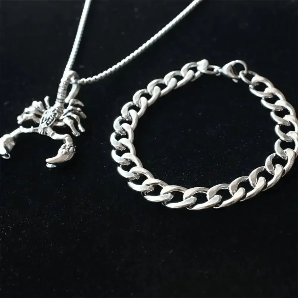 Stainless Steel Scorpion Pendant Necklace & Bracelet Set